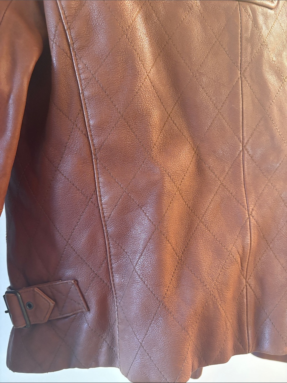 GAP Light Brown Quilted Leather Moto Jacket - Picture 4 of 7